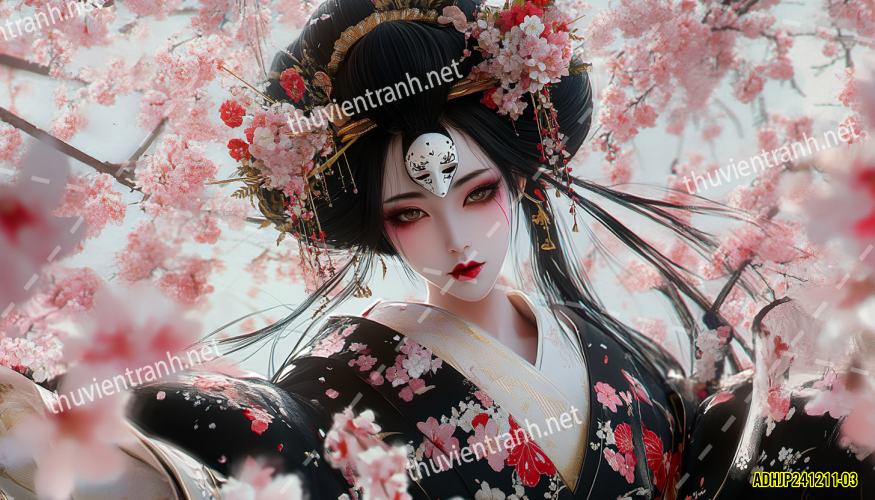 Tranh dán tường hoa cô gái Geisha Nhật Bản-ADHJP241211-03 - Tranh tường chất lượng cao
